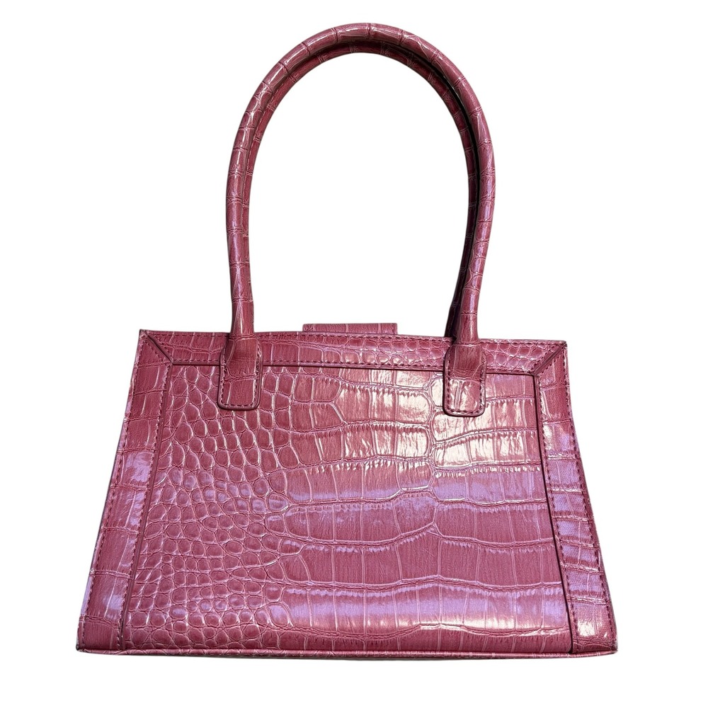 Liz Claiborne VINTAGE 90s Pink Croc Embossed Faux Leather Purse with Bow Y2K - Picture 3 of 11